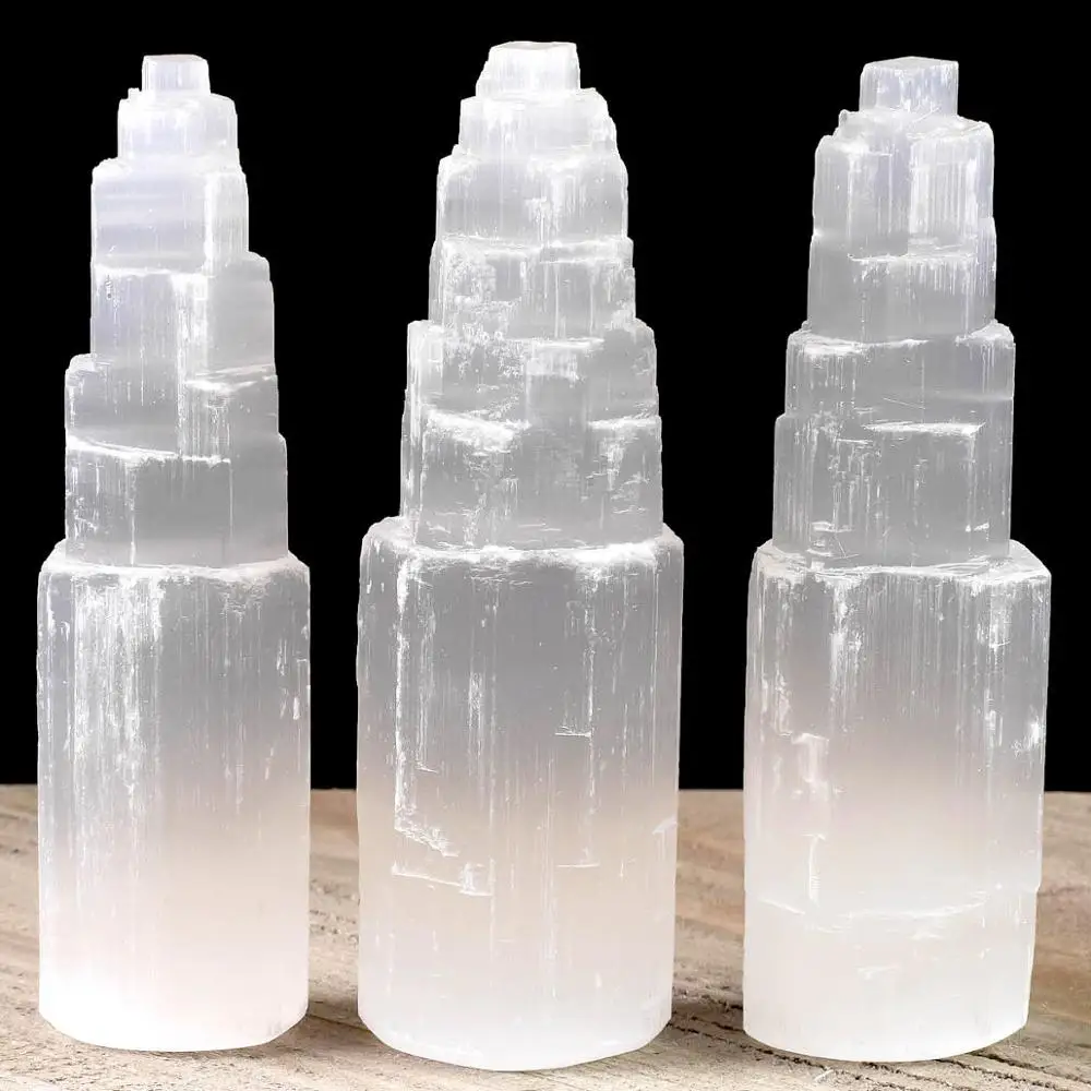 10-20cm Natural quartz crystal selenite tower lamp reiki healing home decor mineral specimen collection 2