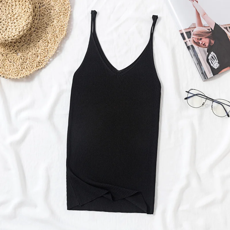 target camisole Knitted Ice Silk Suspender Vest Women's V-Neck With Suit Bottomed Shirt Sleeveless Black Blouse Wearing Summer Fashion Outside red cami