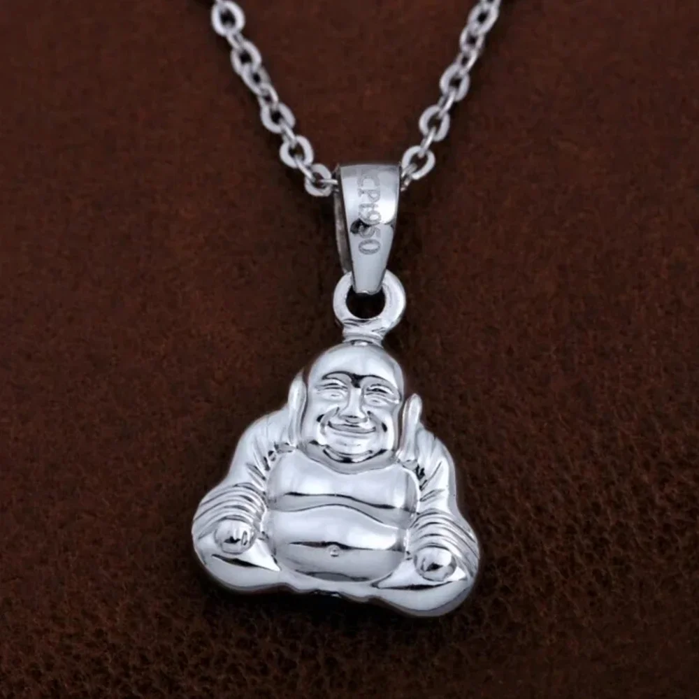 

Real Pure Platinum 950 Men Women Gift Lucky Glossy Buddha Small Pendant 1.3g PT950