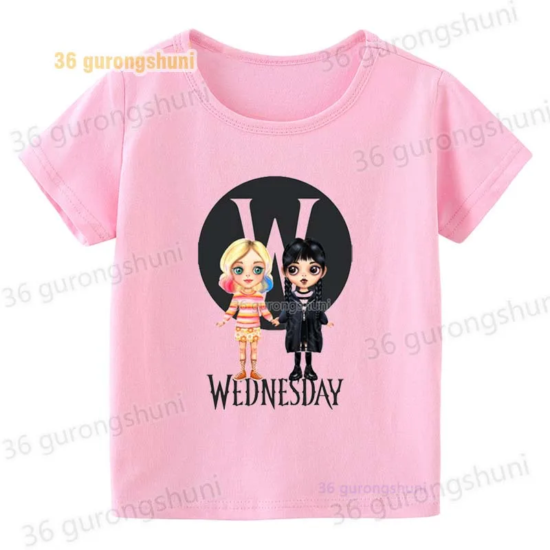 Kids T Shirt For girls clothing funny Wednesday Addams Kid Girl Clothes children Tshirt Graphic Tee Kawaii Pink T-shirts