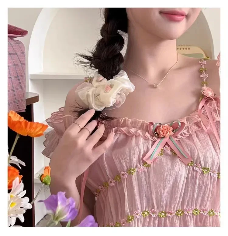 Mesh Blume Dickdarm Haar Band frauen Hohe Elastische Pferdeschwanz Gummiband Stirnband Temperament Mädchen Haar Seil Kopfbedeckungen – Detail 4