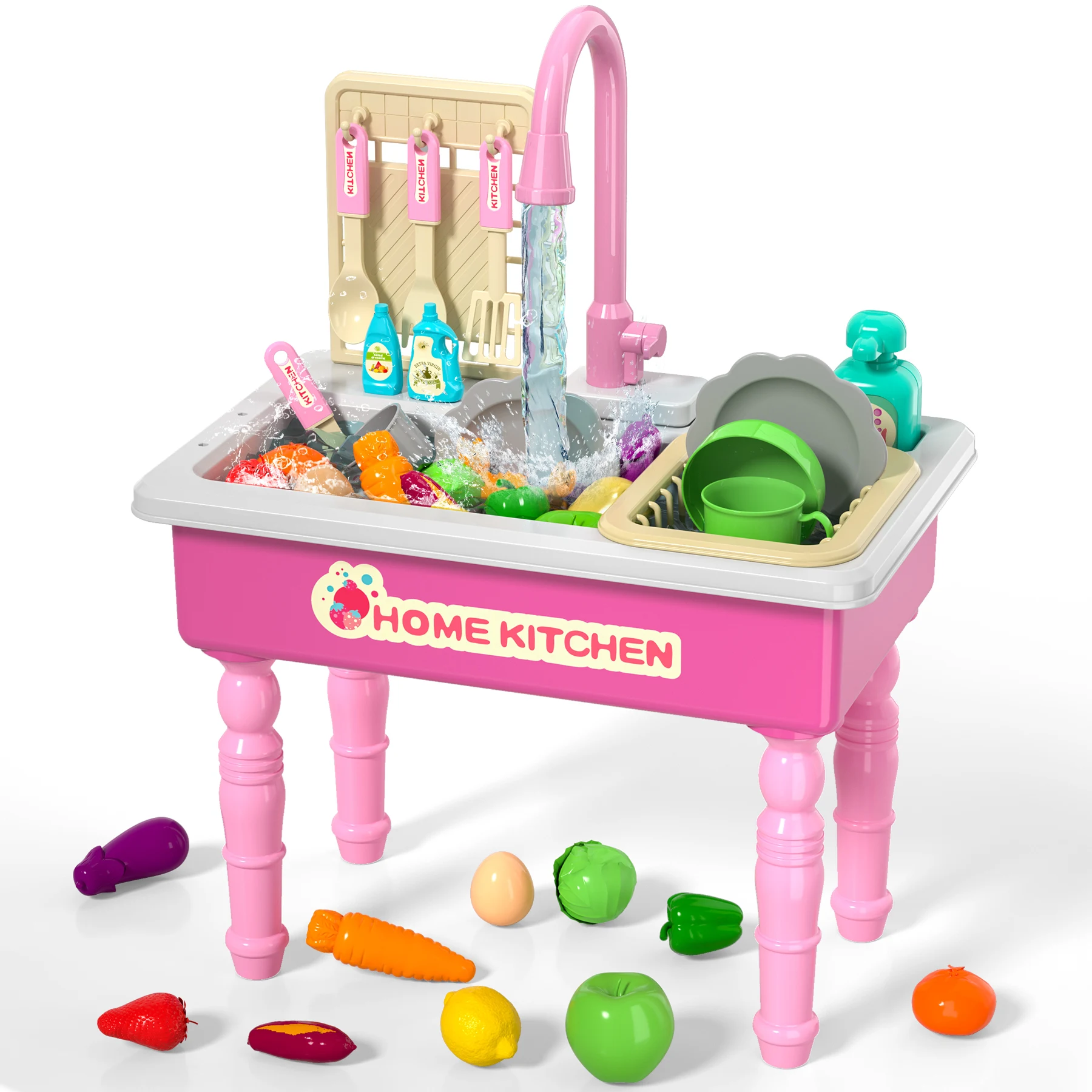 Play Kitchen Sink Toy Running Water Dishwasher Upgraded Automatic Water Cycle System
