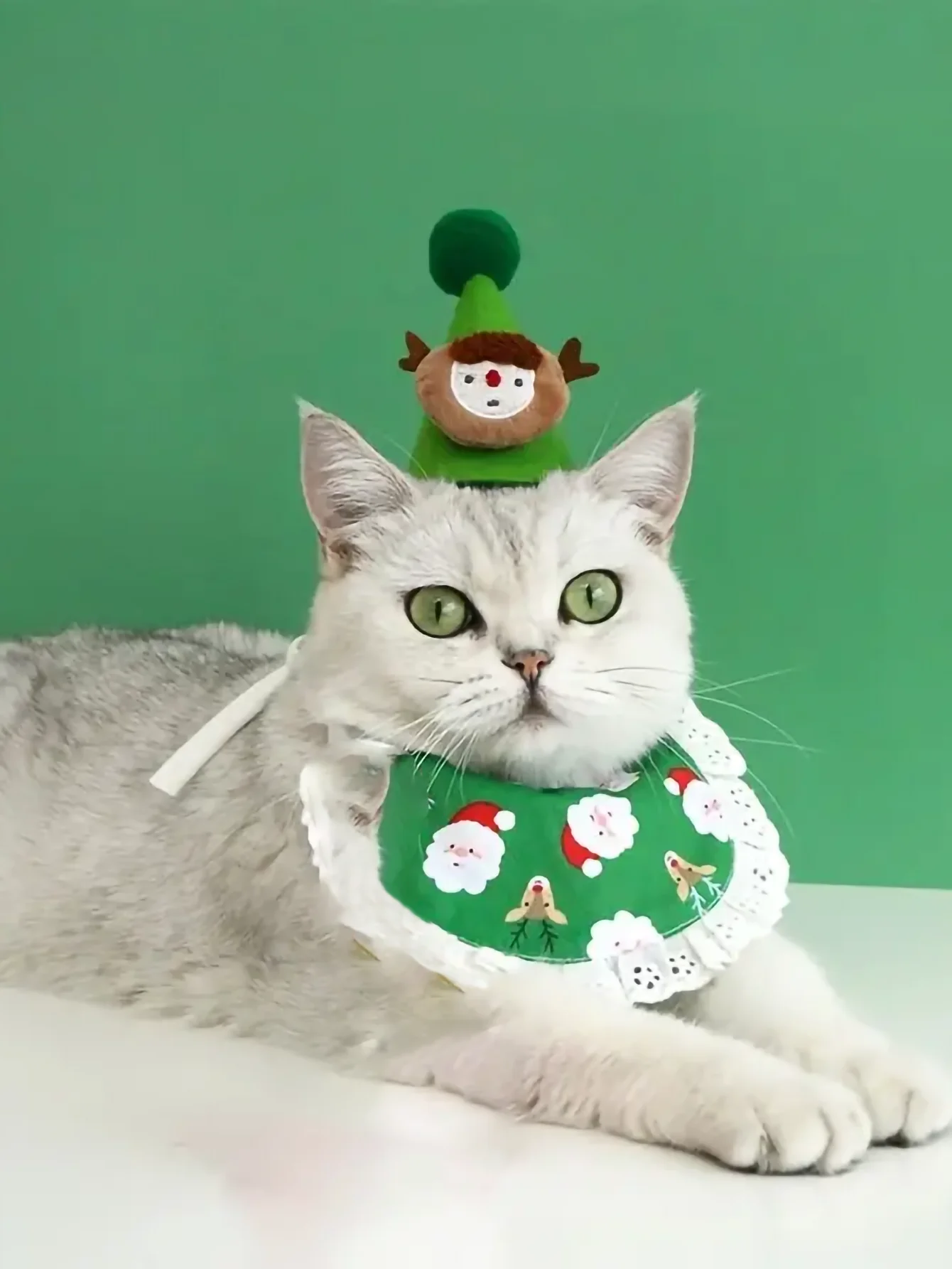 1pc-Plush cartoon Christmas hat with pointed corners, pet Christmas decoration hat, cute reindeer pattern
