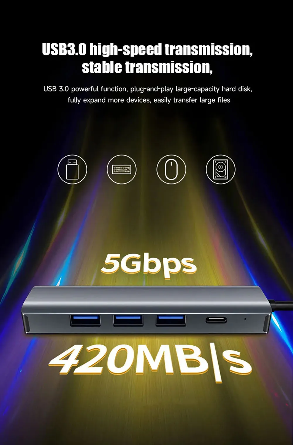 5-in-1 USB 3.0 Typ-C Gigabit Kabelgebundener Netzwerkadapter USB3.0 HUB Typ USB C auf 1000 Mbit/s RJ45 USB 3.0 Typ-C HUB Dockingstation – Detail 9