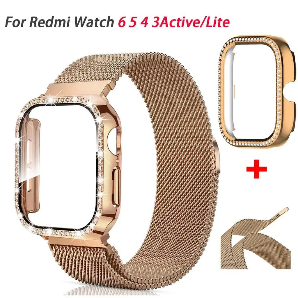 Elegant Diamond Milanese Loop Band with Protective Case - 2-in-1 Watch Accessory