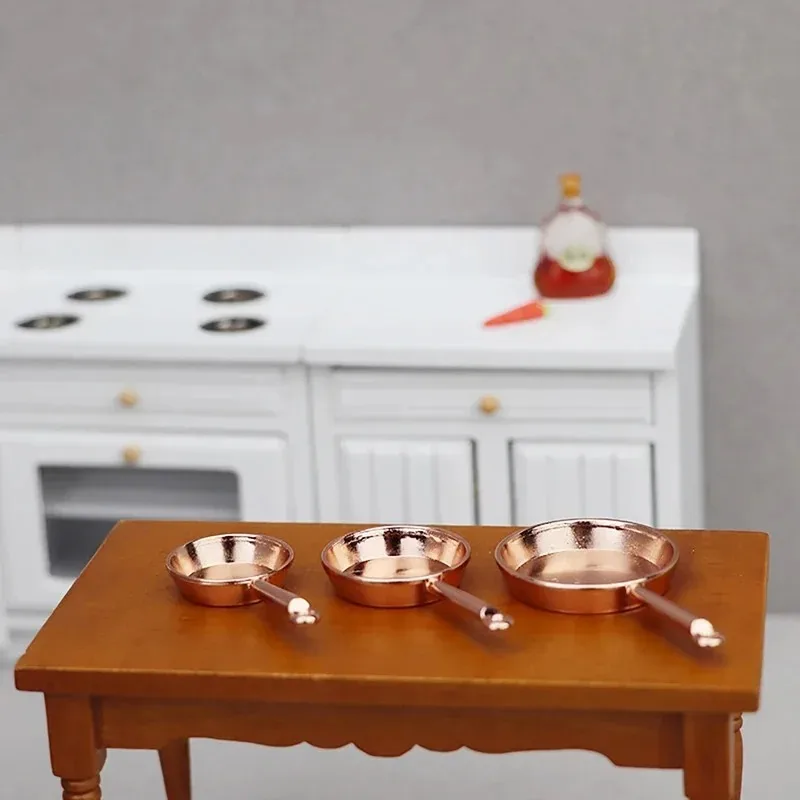1Set 1:12 Dollhouse Miniature Frying Pan Casserole Metal Cookware Kitchen Model Decor Toy Doll House Accessories 3