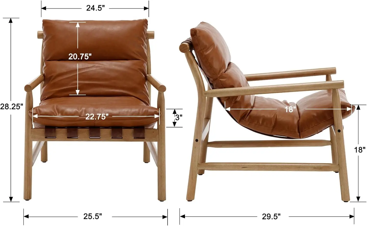 Modern Sling Accent Upholstered PU Leather Living Room Soft Comfy Lounge Chair Solid Wood Frame with Armrest