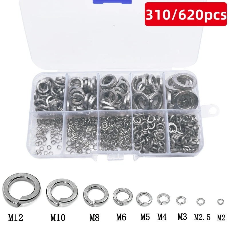 Stainless Steel Washers 310/620 Pieces 304 Assortment Kit 9 Sizes M2 M2.5 M3 M4 M5 M6 M8 M10 M12