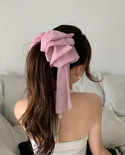 Chiffon Multi-layer Large Barrette Bow Hairpin For Female Streamer Fairy Back Head Ponytail Spring Clip French Lazy Headdress 4