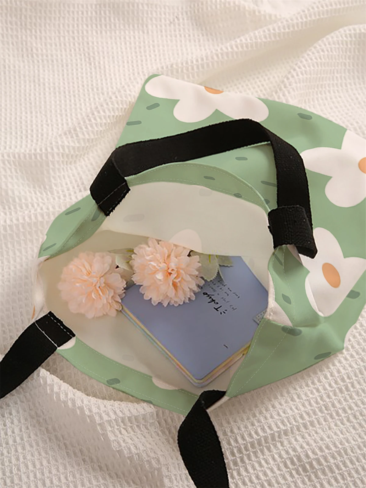 Flower pattern printed casual handbag, reusable fashionable backpack, multifunctional handbag, canvas shopping bag