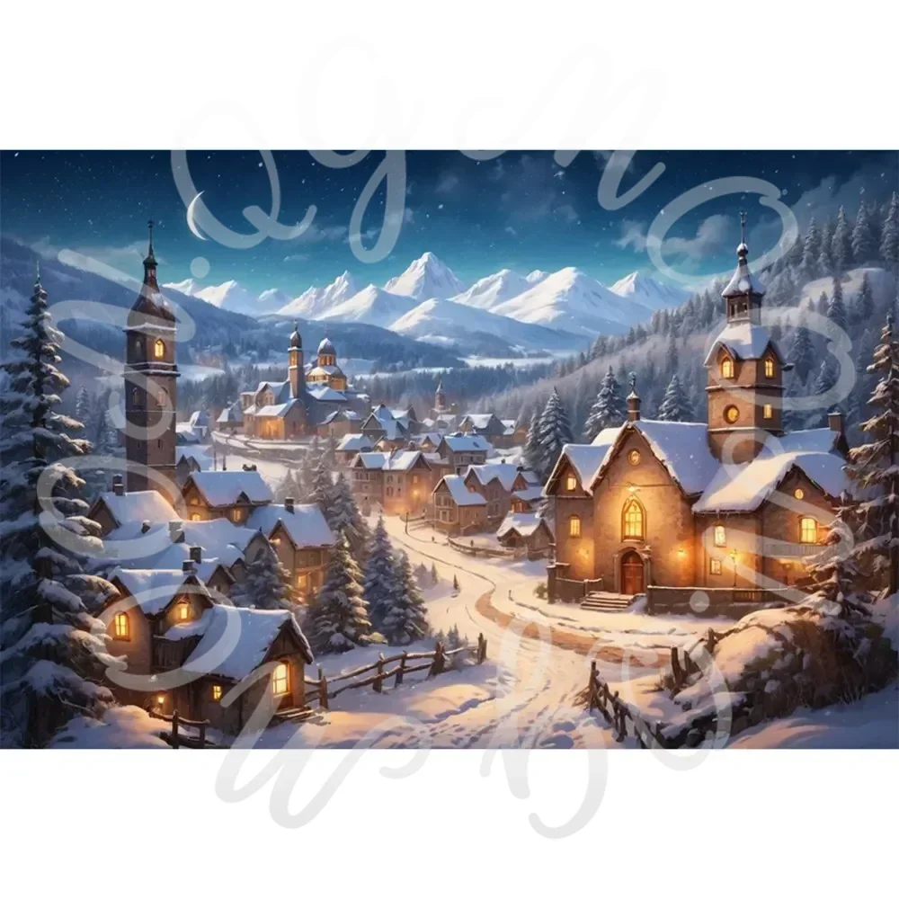 Winter Christmas Village Backdrop for Home Decoration and Photography Studio