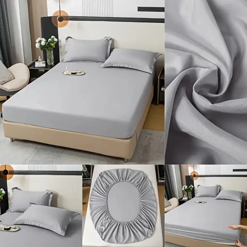Soft Cotton Fitted Sheet with Elastic Bands Solid Color Non Slip Mattress Covers Bedsheet for Double King Queen Bed 140/160/200 2