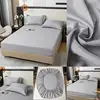 Soft Cotton Fitted Sheet with Elastic Bands Solid Color Non Slip Mattress Covers Bedsheet for Double King Queen Bed 140/160/200 2