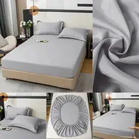 Soft Cotton Fitted Sheet with Elastic Bands Solid Color Non Slip Mattress Covers Bedsheet for Double King Queen Bed 140/160/200 2