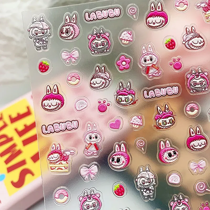 Japanese Cute Pink Labubu New-process Embossed Nail Decorative Sweet Evil Gothic Nail Accessories Sticker Accessories Nail Art 3