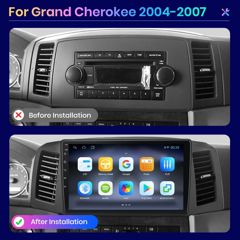 Para JEEP Grand Cherokee 2004-2007 CarPlay para Apple Android Auto Radio GPS IPS RDS FM WiFi BT 4G 8Core Multimedia Estéreo 2