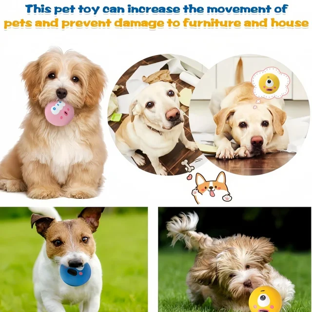 1 piece cute big eyed design, pet rubber grinding teeth cleaning ball, squeaking dog toy ball, interactive training pet supplies 6