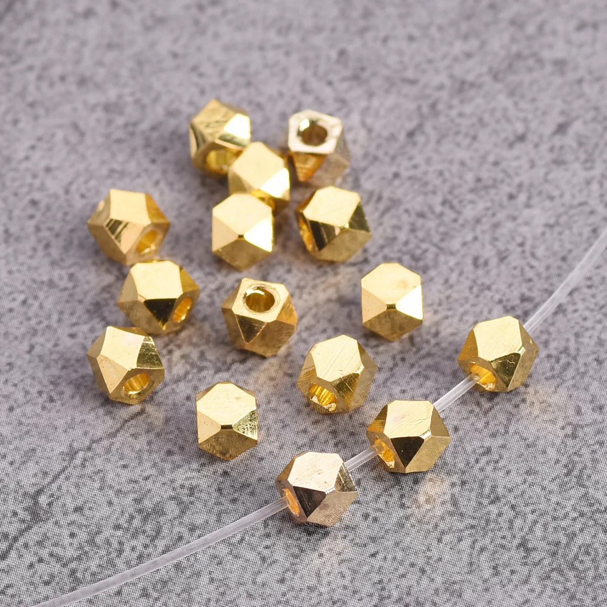 30pcs Geometric Faceted 4mm Gold/Silver Color Plated Brass Metal