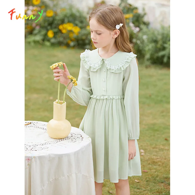 2023 Spring Autumn 3 4 5 6 8 10 Years Children's Clothing Kids Peterpan  Collar Solid Long Sleeve Basic T-Shirt For Baby Girls - AliExpress