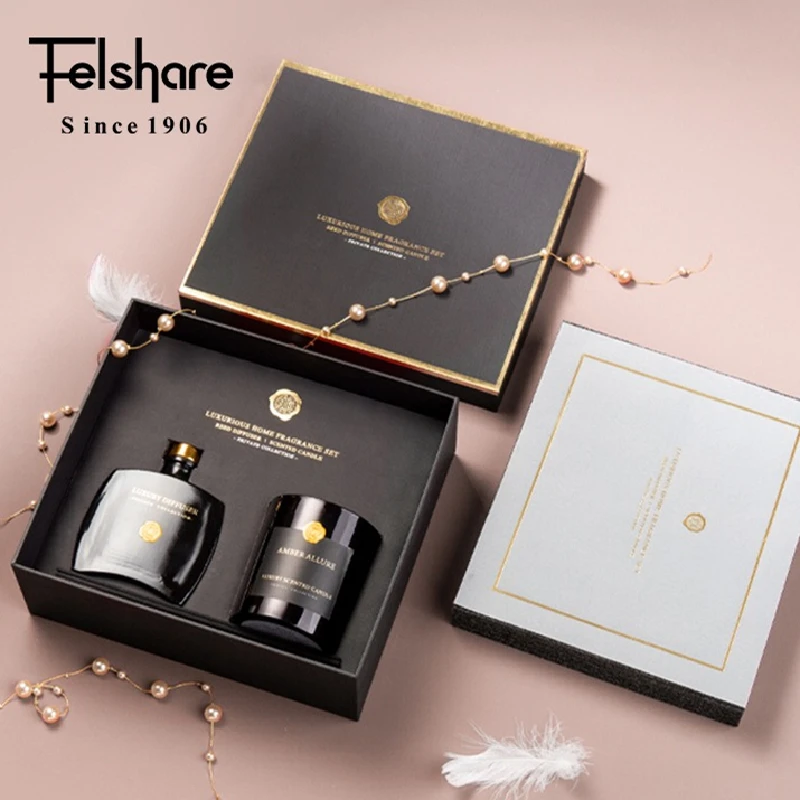 

2Pcs Gift Box Set Reed Diffuser Aromatherapy Essential Oil Rattan Handmade Clear Scented Candle Lamp Wedding Return Fragrance