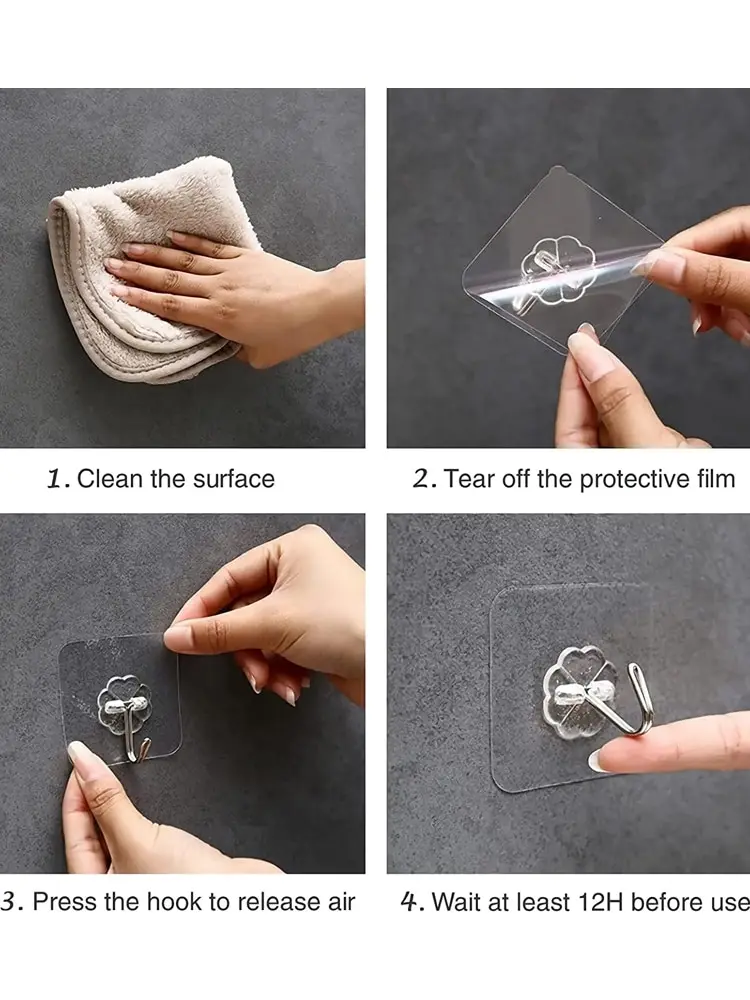 Transparent Self-Adhesive Hooks Stainless Steel Bathroom Towel Clothes Storage Sticker Key Hangers 100 Pcs