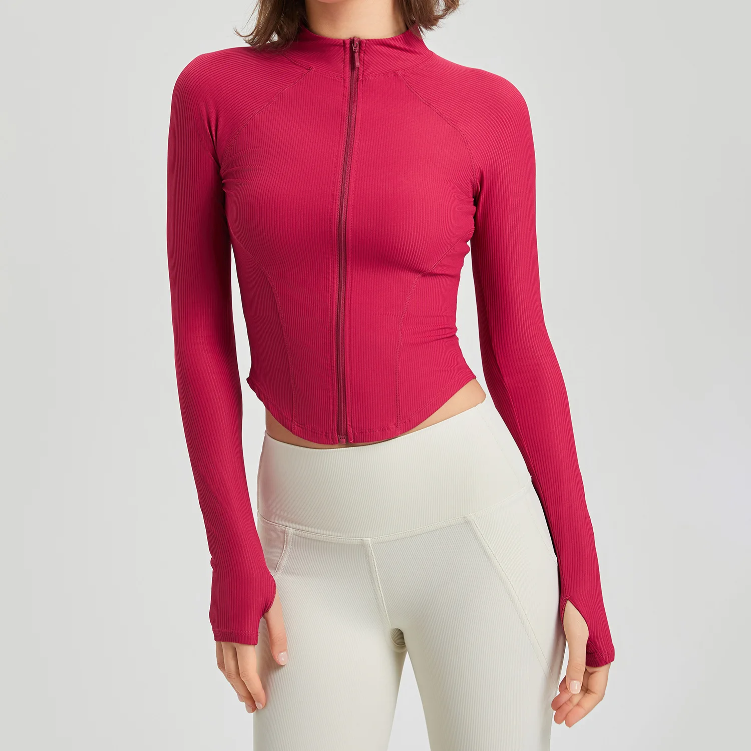 Mileegirl Front Zip Sports Jacket for Women, Long Sleeve Sports Yoga Shirts, Tight Gym Fitness Shirts Ribbed Workout running Top