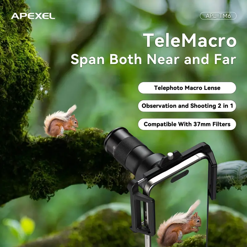APEXEL 2 in 1 Telemacro Lens Kit 6X Telephoto Lens & 150mm Macro Lens with Universal Lens Clip for iPhone and Andriod Phones - Image 3