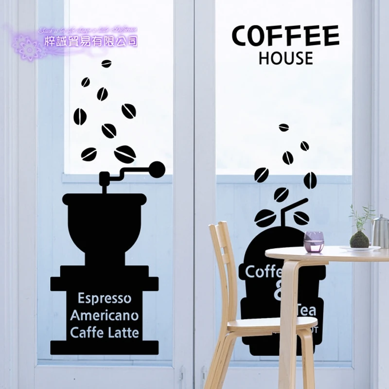 Coffee Shop Sticker Bean Milk tea Decal Cafe Cup Poster Vinyl Art Wall Decor Mural Decoration Break Bread Coffee Glass Decals