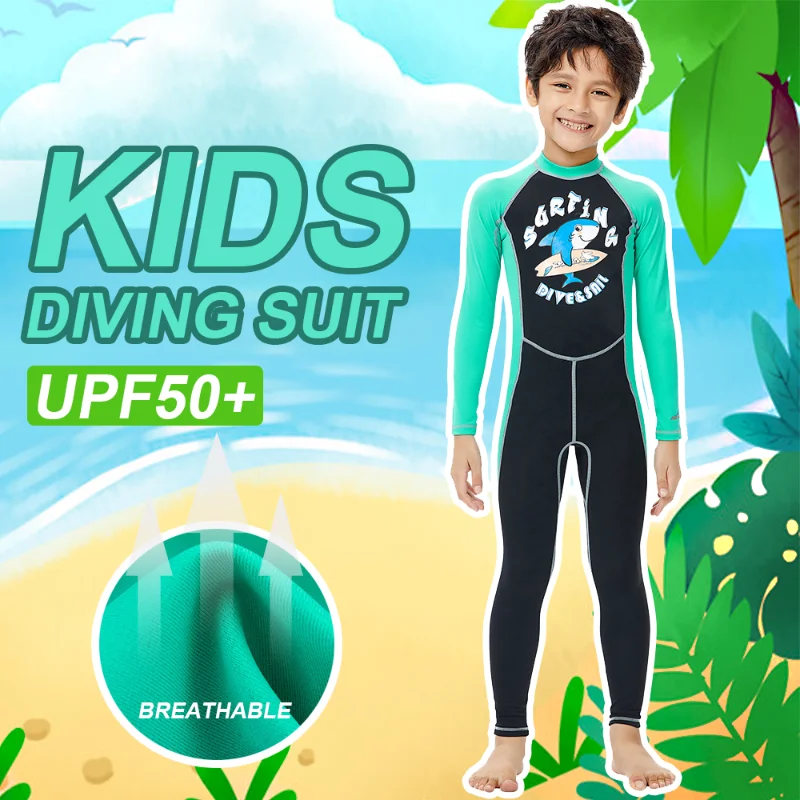 Children Boy Longsleeved One Piece Dolphin Pattern Lycra Swimsuit Boys Kid Summer Sun