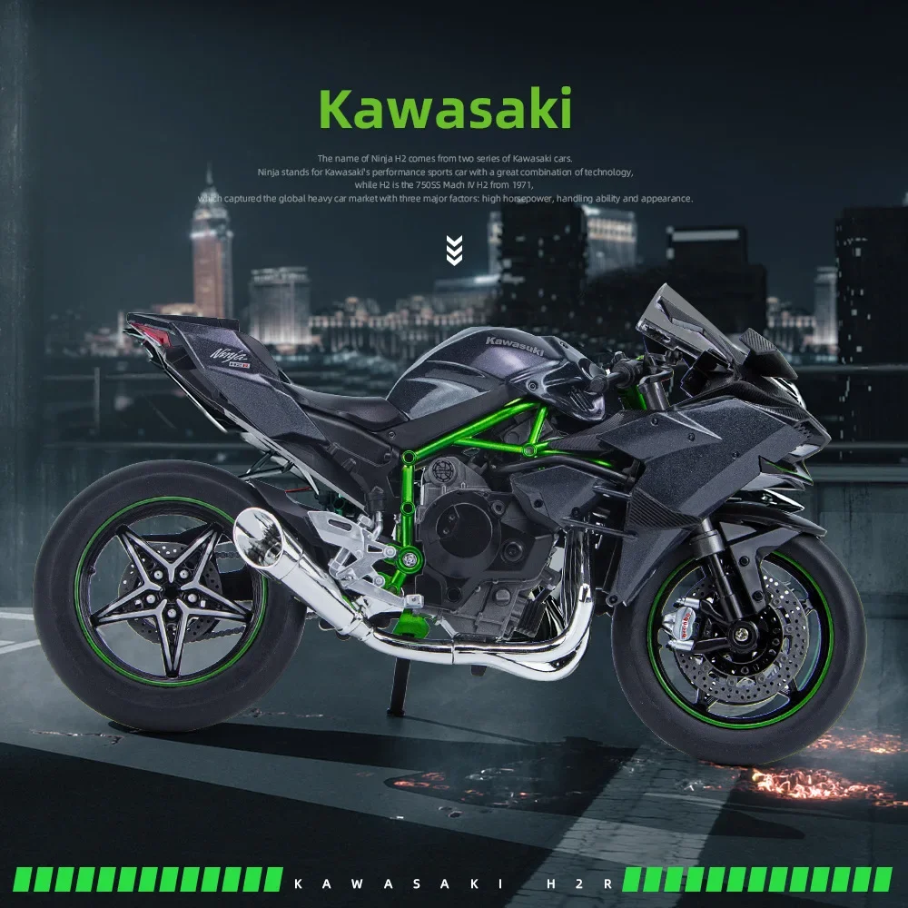 1:9 Kawasaki H2R Ninja Alloy Die Cast Motorcycle Model Toy Vehicle Collection Sound and Light Off Road Autocycle Toys Car