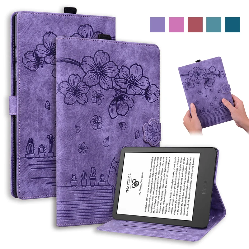 Capa Per Kindle 11Th Generation 2022 Case 6 "Emboss 3D Flower Cat Wallet Ebook Cover Per Funda Kindle 2022 Case 6 Pollici C2V2L3
