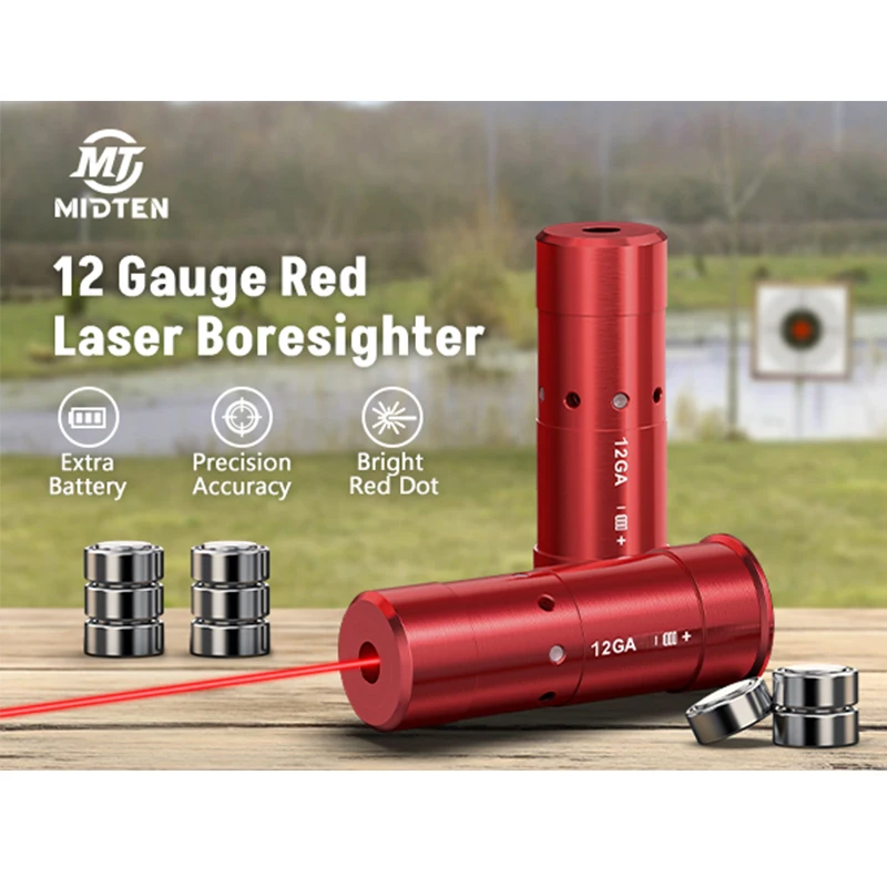 12GA Gauge Bore Sight Red Laser Dot Boresighter with 9 Batteries Cartridge Scopes Hunting Aiming Optical Instru