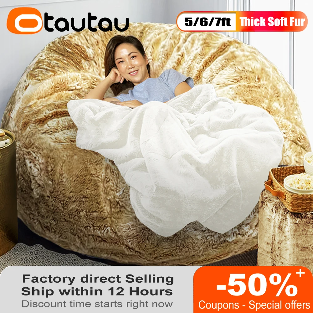 

OTAUTAU 5/6/7ft Giant Fur Beanbag Sofa Cover Pouf Bean Bag Bed Puff Couch Relax Chaise Lounge Recliner Game Movie Sac DD1TM7T