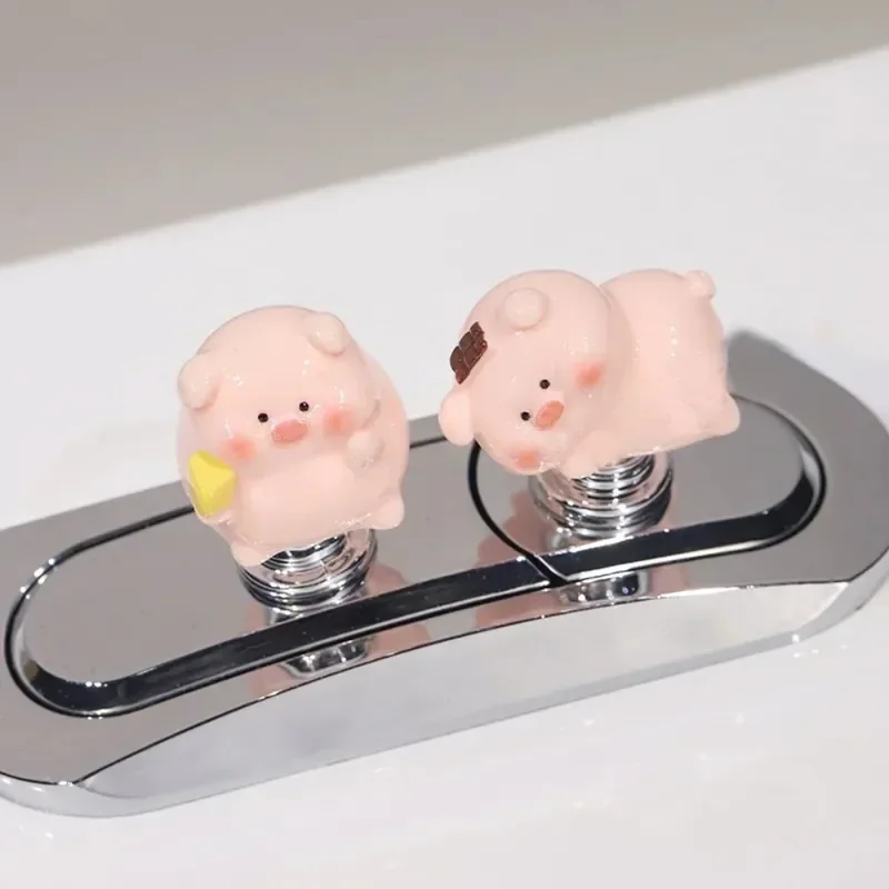 2Pcs Water Tank Buttons Toilet Press Button Long Nail Protector Cute Pig Toilet Presser Multi-useful Press Tools