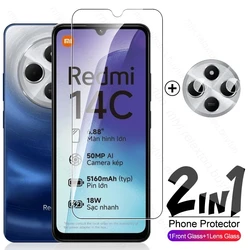 Dual Function Tempered Glass Screen Protector Case with Camera Shield for Redmi 14C 4G (2In11Front 1Lens)