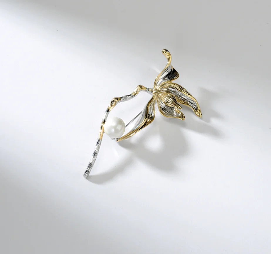 Vintage orchid Brooch copper imitation pearl Lapel pins brooch accessories fashion jewelry for women