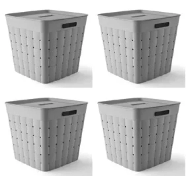 3-Pack Plastic Stackable Storage Bins, Gray Multi-functional Stacking Basket