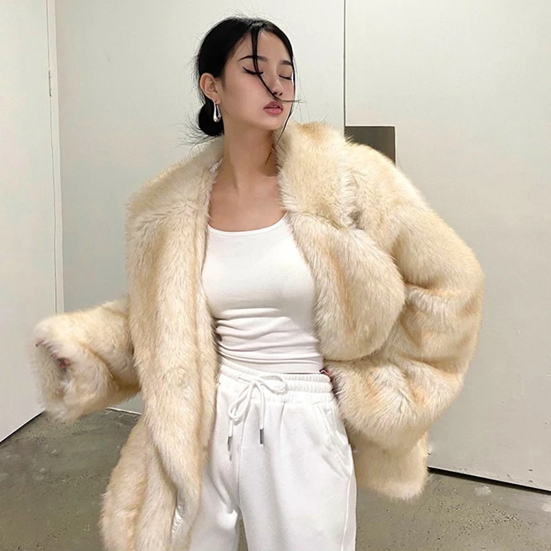 Imitation Fox Fur Coat for Women Long Loose Plush Coat Thick Warm