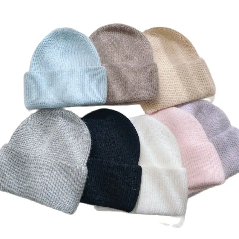 

Rabbit fur beanie cap Winter solid soft breathable hip hop ski beanie hats Unisex women men skullcap knitted hats skullies