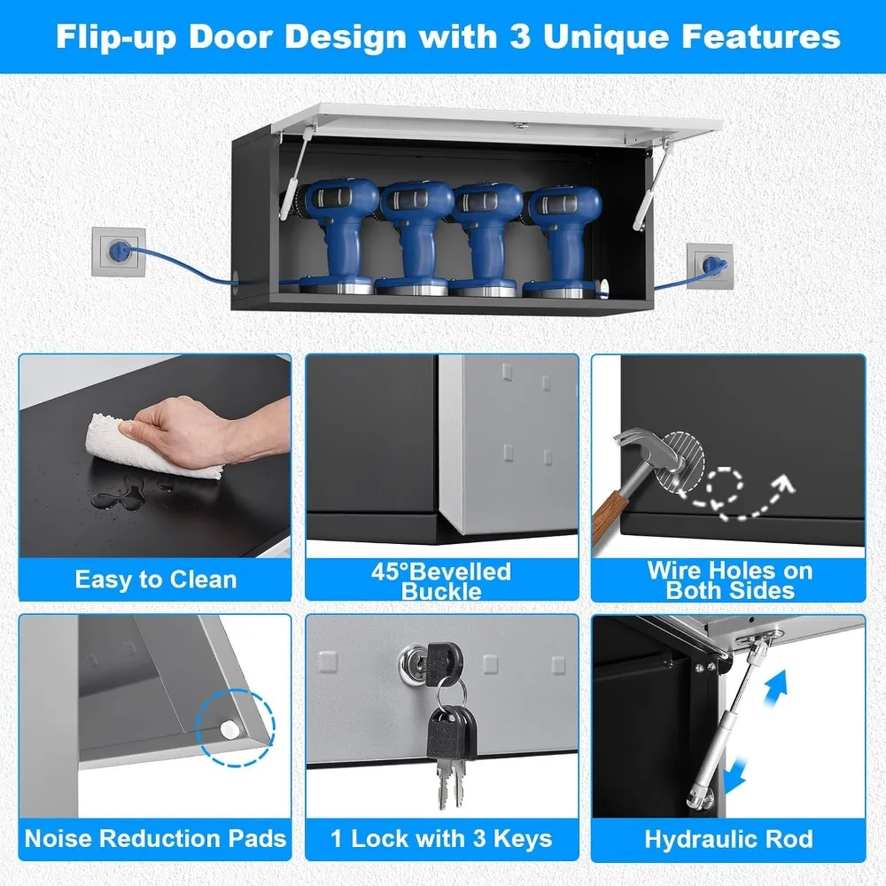 Garage Storage Cabinet with Flip-Up Door, Lockable Metal Wall Cabinet for Garage, Wall Mounted Garage Cabinet 5