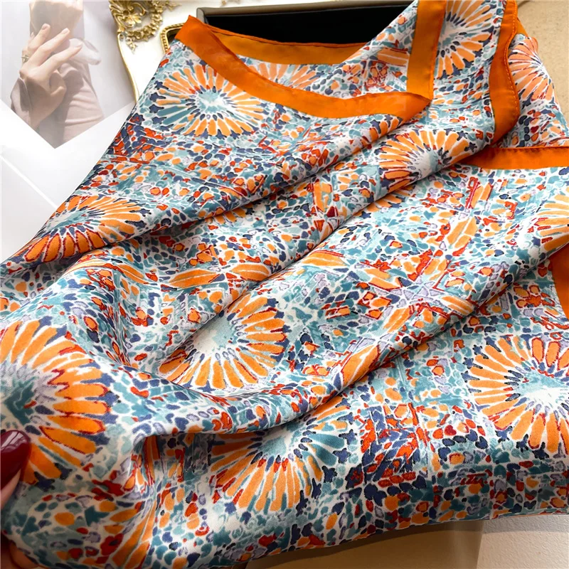 Summer Fashion 70x70cm Silk Square Plaid Scarf Women Retro Satin Neck Hair Tie Band Soft Neckerchife Hijab Head Foulard Bandana 3