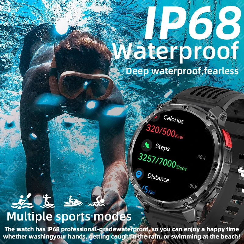 2026 Outdoors Military Smart Watch 1100mAh Men 1.7" AMOLED Built-in Compass Altimeter IP68 Waterproof Clock BT Call Smart Watch 4
