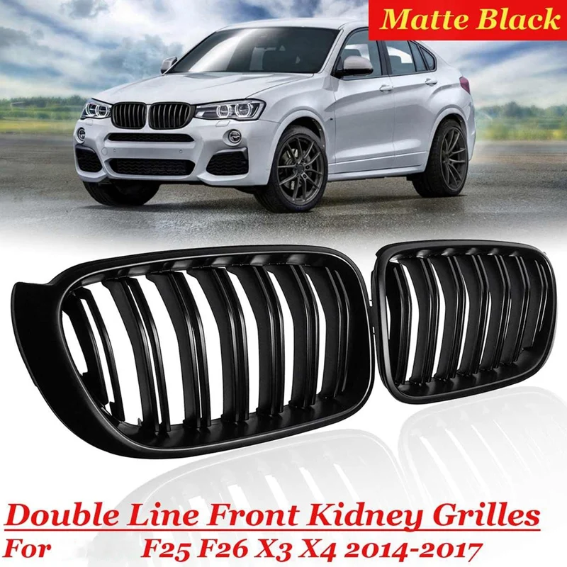 

Matte Black Front Kidney Grille Double Slat Sport Grill For-BMW X3 F25 X4 F26 2014-2017