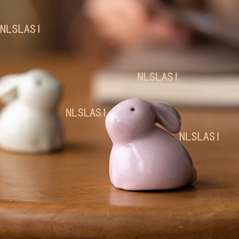 1PCS Ceramic Tea Pet Creative Ru Kiln Rabbit Tea Play Home Desktop Ornaments Nourishing Handicrafts Teaset Accessories