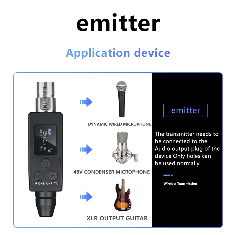 UHF Wireless Converter XLR Dynamic Mic Adapter Rechargeable Battery M-ONE UHF RX/TX Frequency Professional Audio System