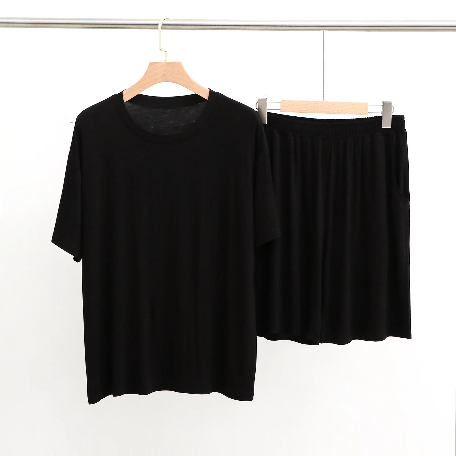 2023 New Men's Home Furnishings Elastic Drop Pajamas Round Neck Short Sleeve Shorts Large Outfit Casual Set Pajama Set Sleepwear