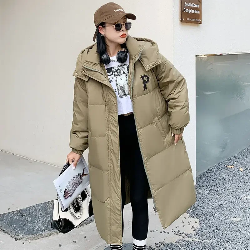 

2024 New Women Down Jacket Winter Coat Female Mid Length Version Parkas Loose Large Size Warm Outwear Hooded Versatile Overcoat