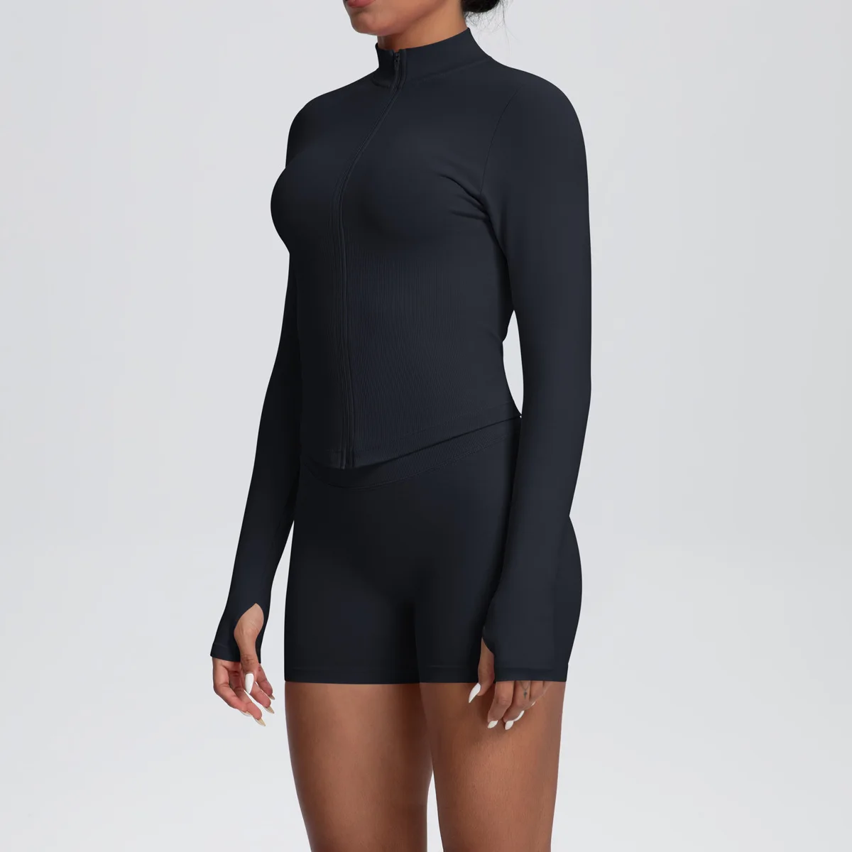 Women Gym Set - Seamless Yoga Suit With Zip Shirt & Cycling Shorts Activewear