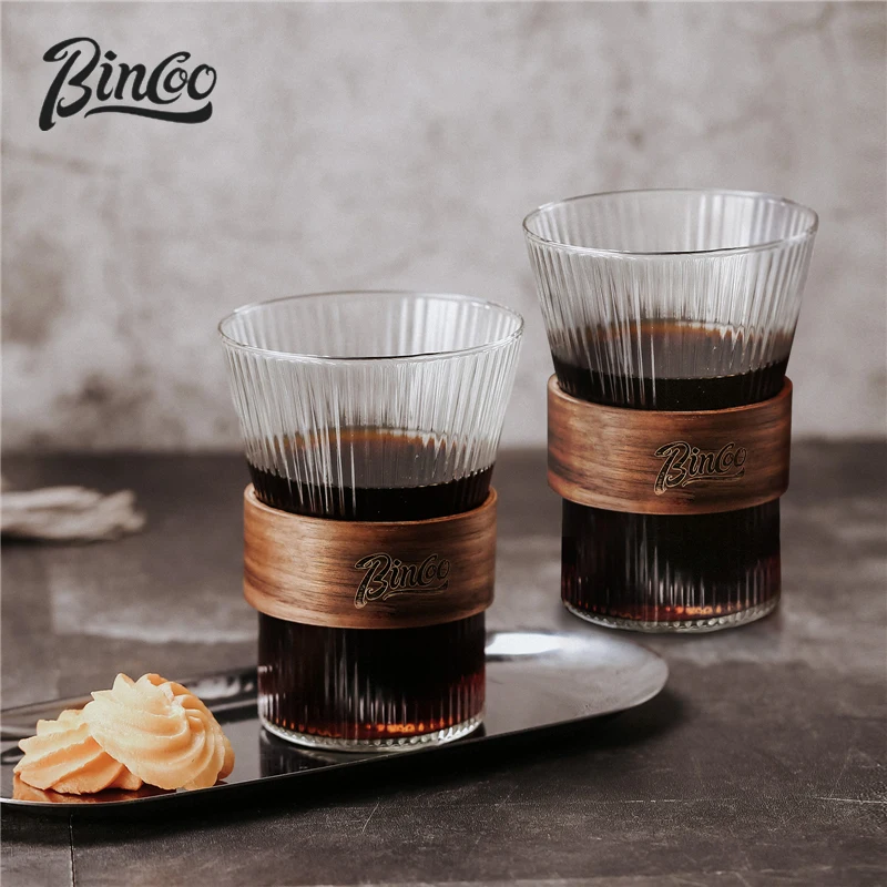 Ribbed Latte Glass Cup, Tumbler for Espresso & Americano