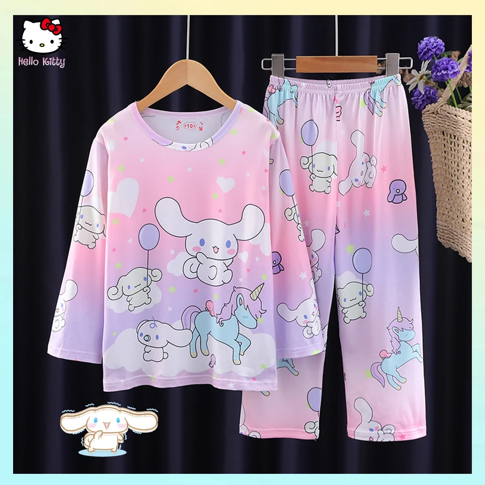 

Anime Sanrioed Children's Pajamas Summer Thin Style Kuromi Cinnamoroll Melody Long Sleeve Kawaii Kids Cartoon Boy Girl Homewear